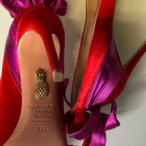 SHOWSTOPPERS! AQUAZZURA GORGEOUS HEELS! red satin and purple leather - Picture 5 of 7